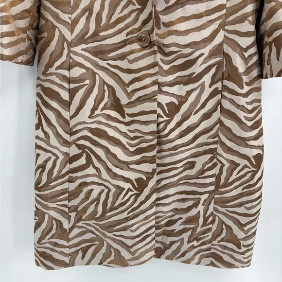 Kasper Zebra Print dressy Coat Jacket Women’s Brown Beige 3/4 Sleeve size 14 - Picture 4 of 14